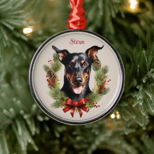 Ornement En Métal Mémorial de Noël pour chiens de race Doberman