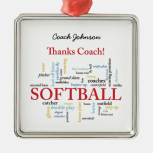 Ornement En Métal Merci Les Mots De L'Entraîneur Softball Du Groupe,