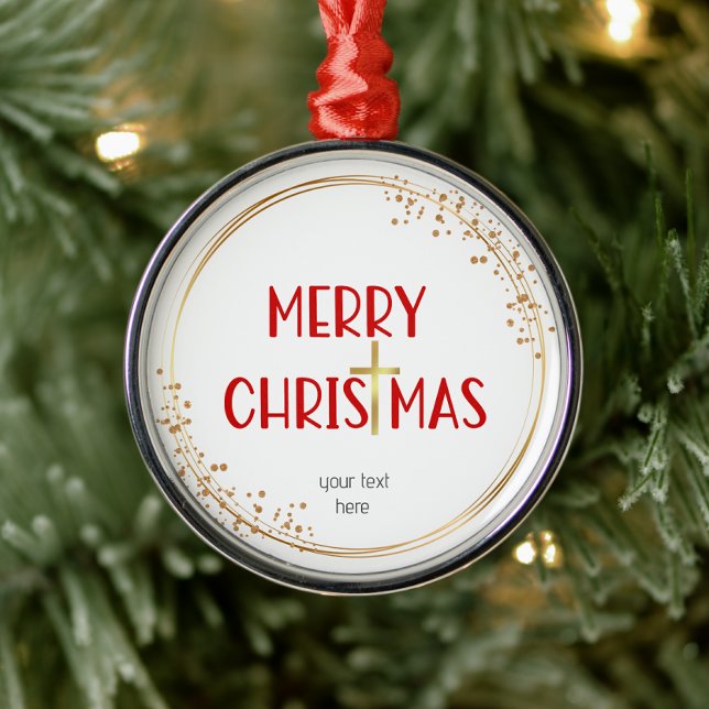 Ornement En Métal Merry Christmas Golden Cross Ornament Red Keepsake (Créateur téléchargé)