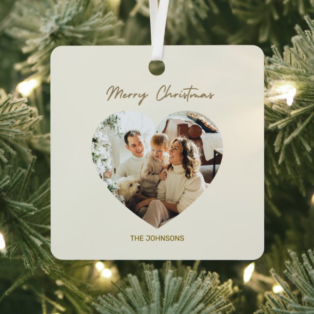Ornement En Métal Merry Christmas Ornament | Personalized Photo (Insitu)