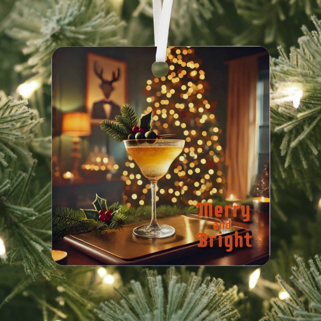 Ornement En Métal Mi-Siècle Noël Joyeux & Cocktail lumineux (Insitu)