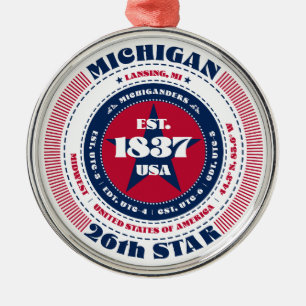 Ornement En Métal Michigan 26th State Christmas Ornament