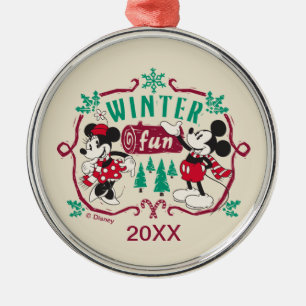 Ornement En Métal Mickey et Minnie vintages Hiver Fun