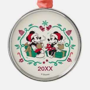 Ornement En Métal Mickey et Minnie vintages Noël cosy