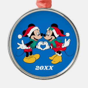 Ornement En Métal Mickey & Minnie Amour de Noël