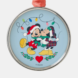 Ornement En Métal Mickey & Minnie Baisers de Fêtes