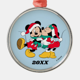 Ornement En Métal Mickey & Minnie Baisers de Noël