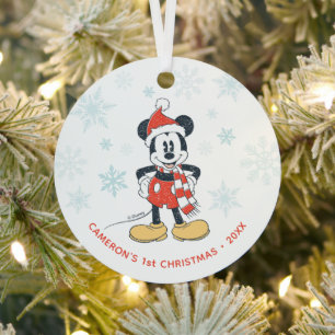 Ornement En Métal Mickey Mouse de Noël avec le chapeau de Père Noël 