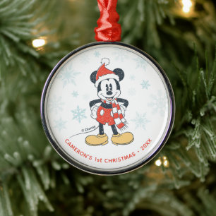 Ornement En Métal Mickey Mouse de Noël avec le chapeau de Père Noël 