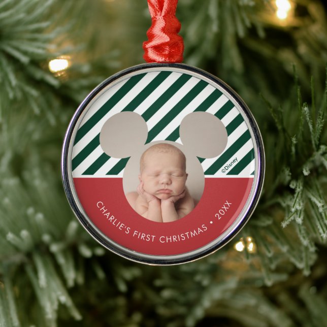 Ornement En Métal Mickey Mouse | Premier Noël du bébé - Photo (Arbre)