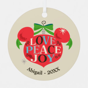 Ornement En Métal Mickey Mouse Vintage   Amour, Paix & Joie
