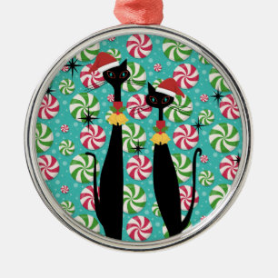 Ornement En Métal Mid Century Modern Atomic Era Cool Cat Peppermint