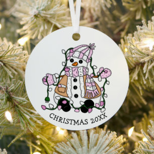 Ornement En Métal Mignonne main dessinée Blue Snowman Noël