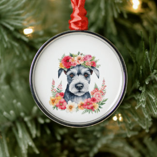 Ornement En Métal Mini Schnauzer Floral