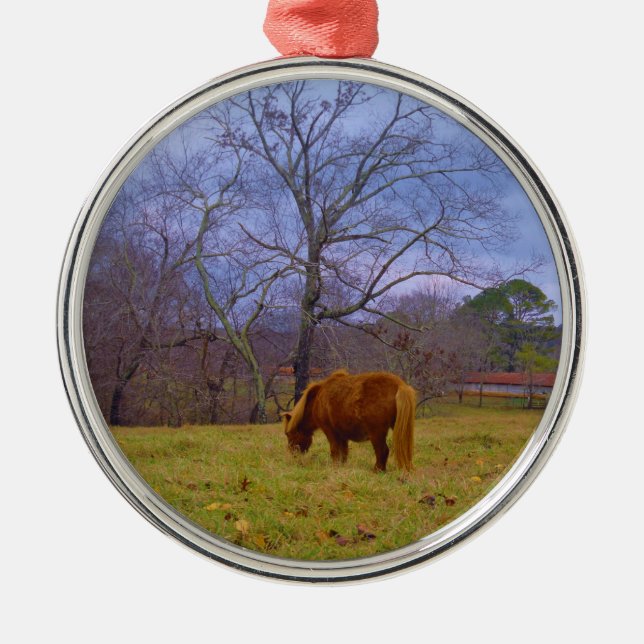 Ornement En Métal Miniature brun cheval bleu ciel (Devant)