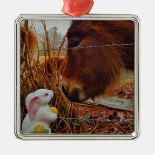 Ornement En Métal Miniature cheval Brown et lapin de Pâques