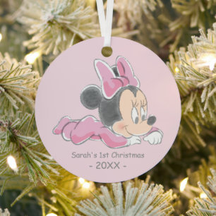 Ornement En Métal Minnie Baby son premier Noël Rose Ajoutez votre