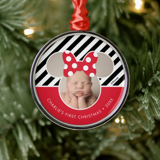 Ornement En Métal Minnie mouse | Bébé's 1st Christmas - Photo (Arbre)