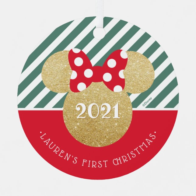 Ornement En Métal Minnie Mouse | Mon premier Noël - Rouge et Vert (Recto)