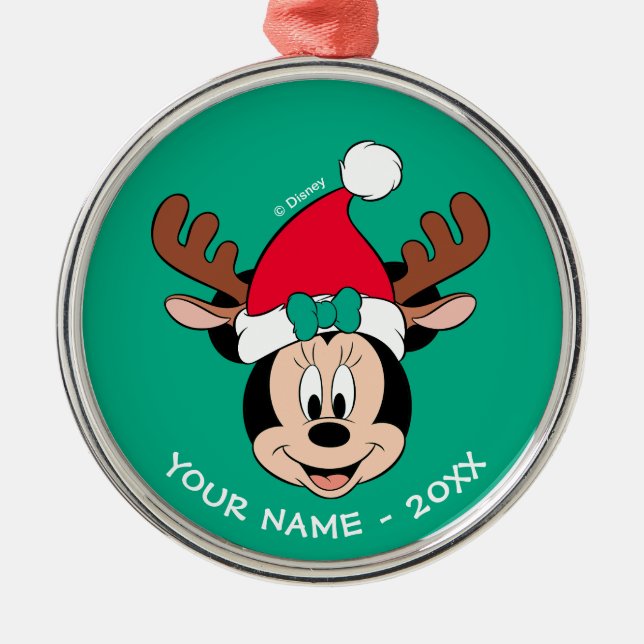 Ornement En Métal Minnie | Reindeer Ears & Santa Hat (Devant)