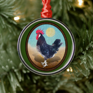 Ornement En Métal Minorque Rooster Vintage Oval