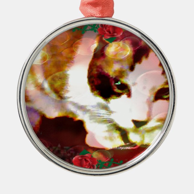 Ornement En Métal minou de raquette dans les roses rouges (Devant)
