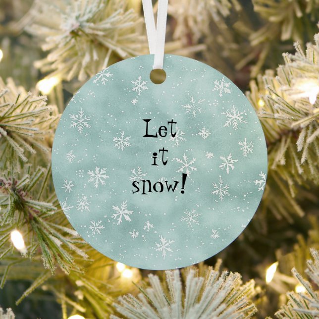 Ornement En Métal Mint Blue White Snowflakes Peppermint Christmas (Insitu)