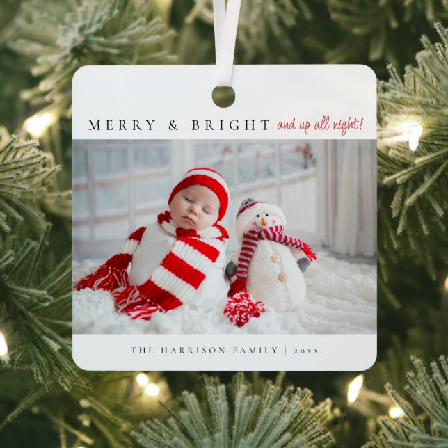 Ornement En Métal Modern Merry & Bright Birth Stats Photos (Insitu)