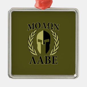 Ornement En Métal Molon Labe Laurels en Masque Spartiate Vert olive