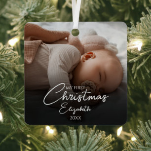 Ornement En Métal Mon premier Noël Baby Photo Élégant Script