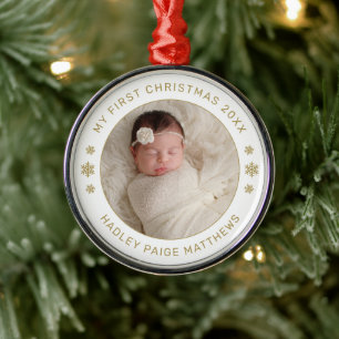 Ornement En Métal Mon premier Noël Or personnalisé photo bébé or