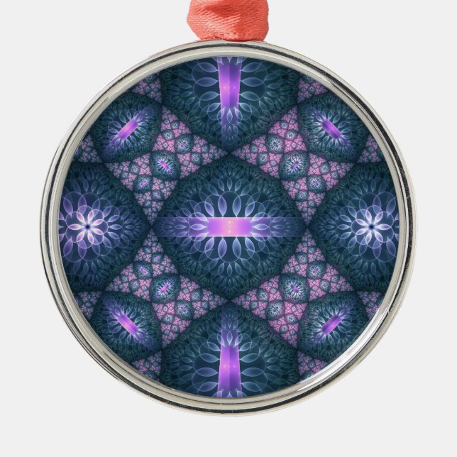 Ornement En Métal motif d'art fractal 3D Turquoise violet rose (Devant)