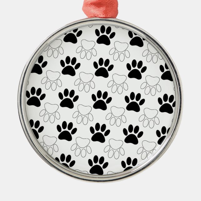 Ornement En Métal Motif Empreinte de patte de chien noir et blanc (Devant)