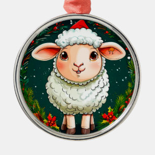 Ornement En Métal Mouton de Noël de dessin animé