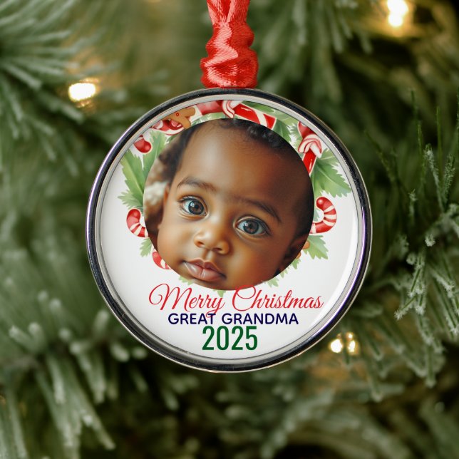 Ornement En Métal My First Christmas 2025: Personalized Photo  (Arbre)