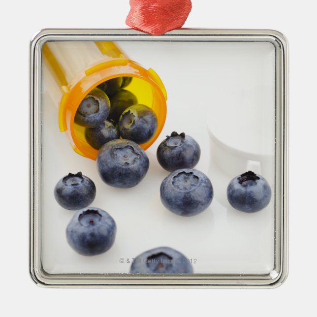 Ornement En Métal Myrtilles débordant la bouteille de prescription (Devant)