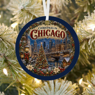 Ornement En Métal Noël à Chicago Vintage Travel Keepsake