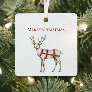 Ornement En Métal Noel Blanc Peppermenthe Cerf