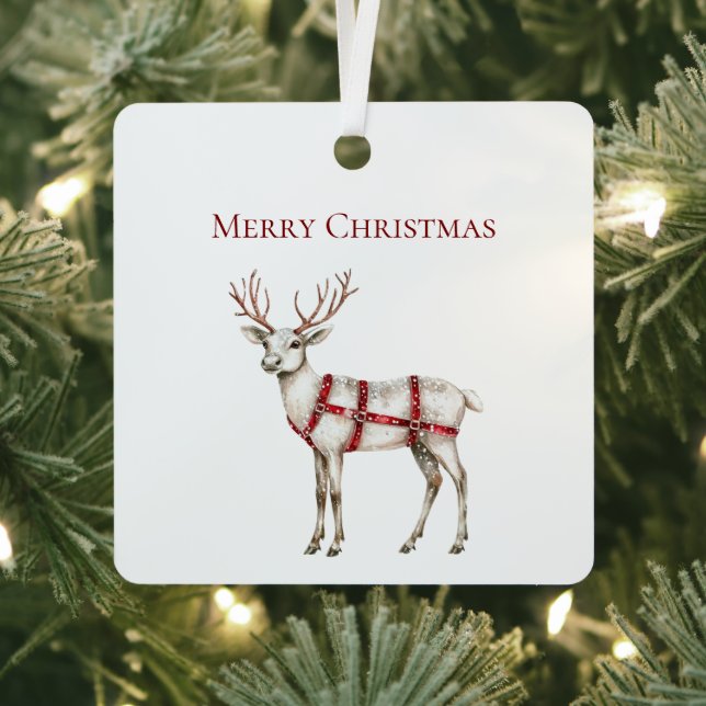 Ornement En Métal Noel Blanc Peppermenthe Cerf (Insitu)
