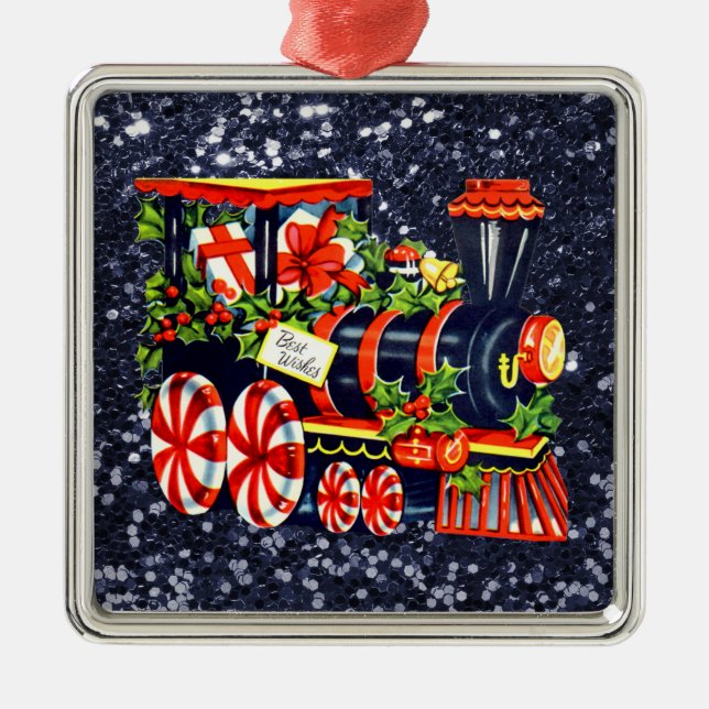 Ornement En Métal Noël Choo Choo Train Blue Faux Parties scintillant (Devant)