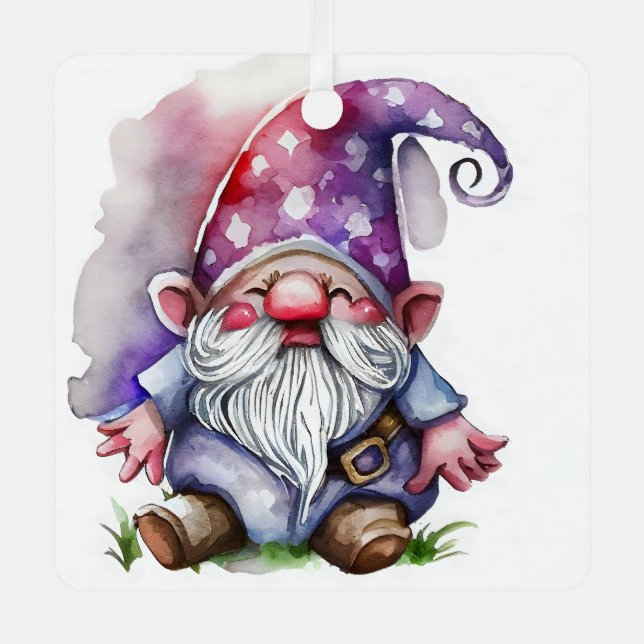 Ornement En Métal Noël Gnome Aquarelle mignonne adorable (Recto)