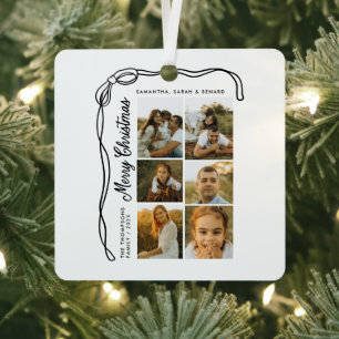 Ornement En Métal Noël joyeux à la famille avec un nœud 6 Photos
