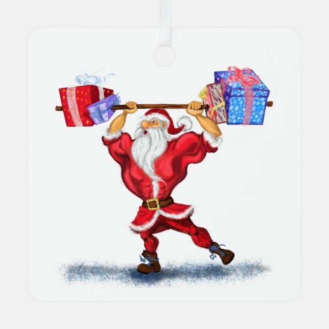 Ornement En Métal Noël Ornament Funny Bodybuilder Père Noël Cadeau (Recto)