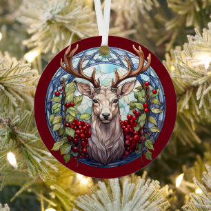 Ornement En Métal Noël pour papa Cerf Antlers Rouge Bleu