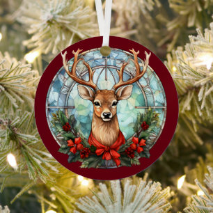Ornement En Métal Noël pour papa Cerf Antlers Rouge Bleu