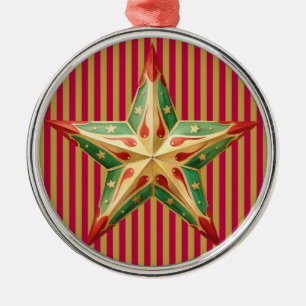 ORNEMENT EN MÉTAL NOËL ROUGE MOTIF TUFÉ AVEC ÉTOILE ROUGE VERT
