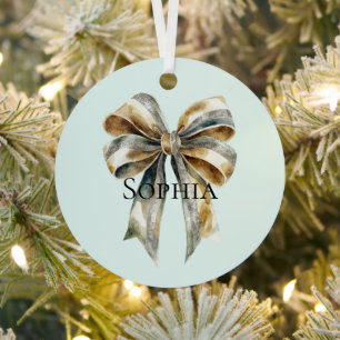 Ornement En Métal Noel Rustic Green Bow personnalisé