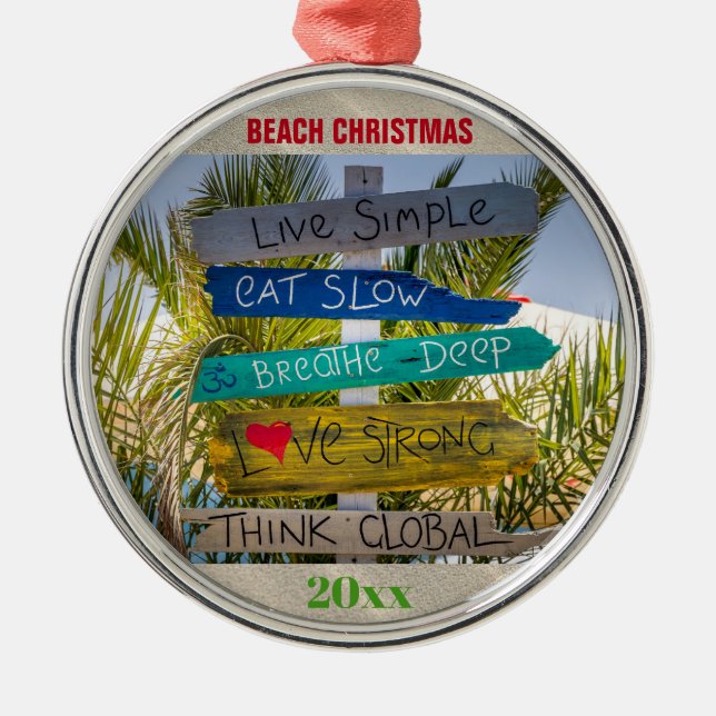 Ornement En Métal Noël Tropical Beach Inspiration personnalisée (Devant)