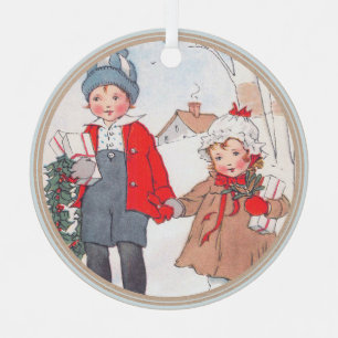 Ornement En Métal Noël Vintage Enfants Garçon Fille Vacances