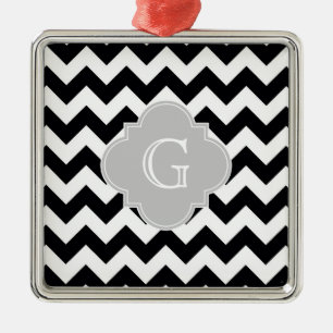 Ornement En Métal Noir blanc Chevron gris Quatrefoil Monogramme